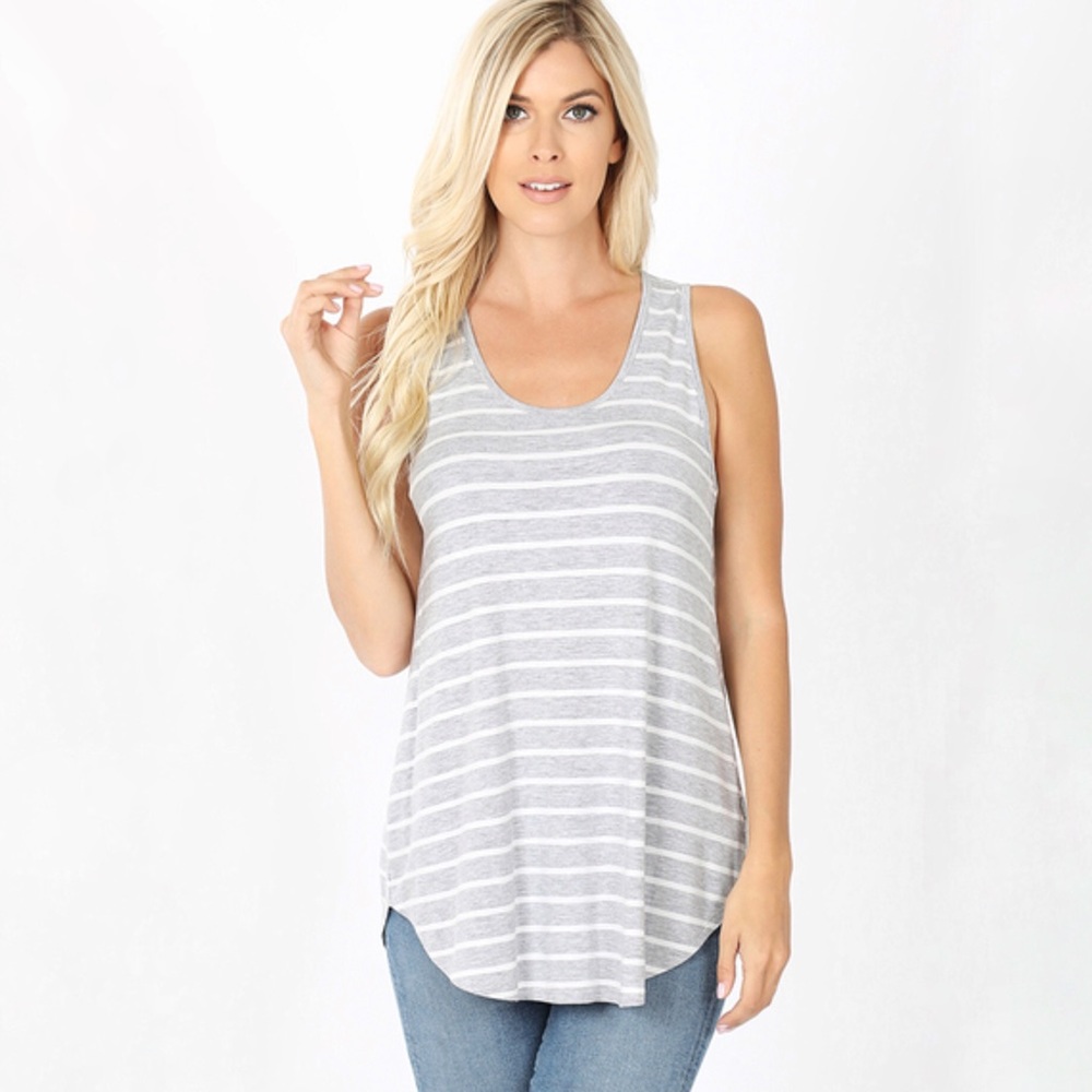 Heather Gray Striped Tank - Picture 1 of 6